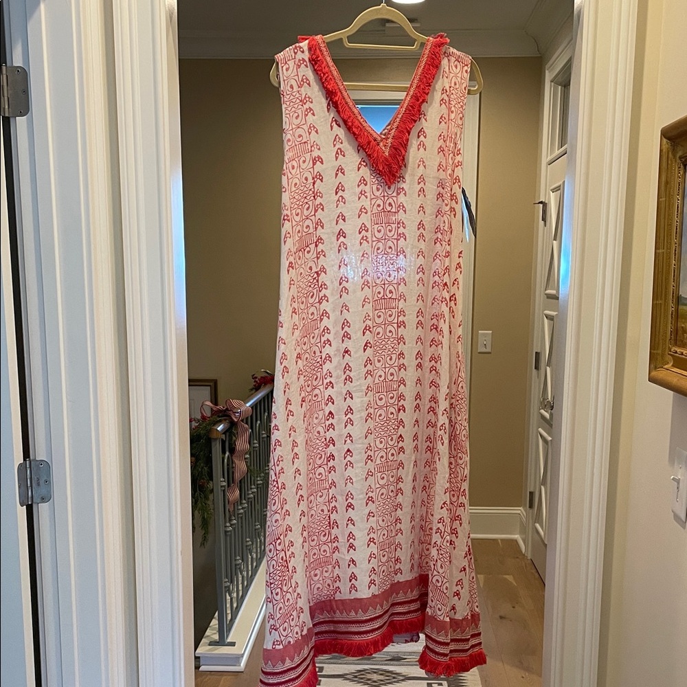 Alamar pink and White linen Maxi Dress